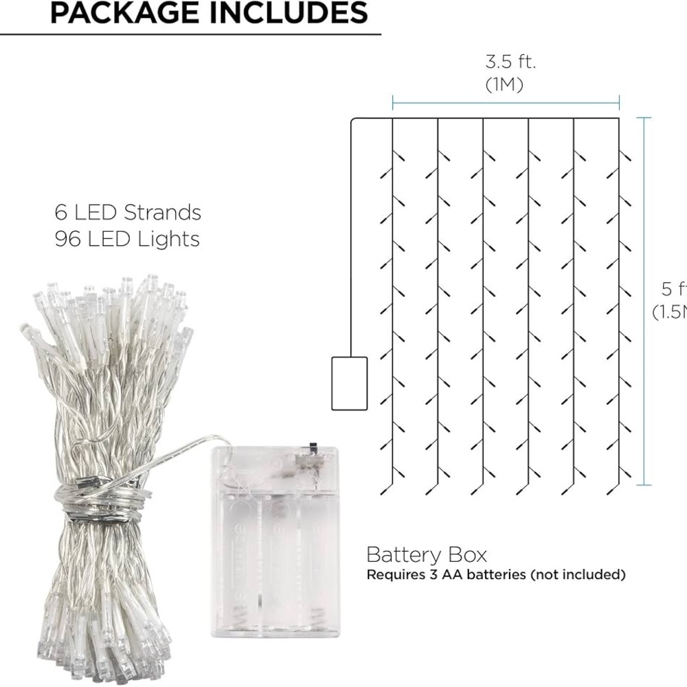Curtain Lights Cascading Battery-Operated LED 96 LEDs  3.5 × 5 Ft - Picture 14 of 14